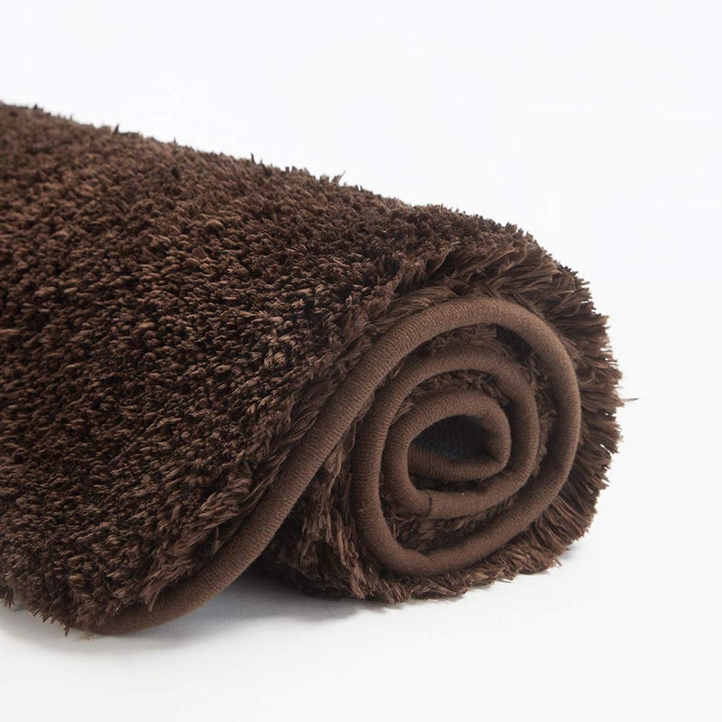 Suchtale Bathroom Contour Rug Non Slip Bath Mat Water Absorbent Soft Microfiber Shaggy Bathroom Mat Machine Washable Bath Rug for Bathroom Thick Plush U Shape Toilet Rug (20 x 24, Brown) - Image 1